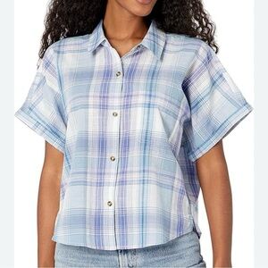 Lucky Brand Relaxed Boxy Button Up Shirt S Blue Lavender White